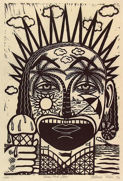 Artist: b'Klein, Deborah.' | Title: b'Luna Park face' | Date: 1996 | Technique: b'linocut, printed in black ink, from one block'