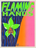 Artist: b'WORSTEAD, Paul' | Title: b'Flaming Hands - (orchid) Summers of love.' | Date: 1981 | Technique: b'screenprint, printed in colour, from five stencils in blue, yellow, pink, purple and black ink' | Copyright: b'This work appears on screen courtesy of the artist'