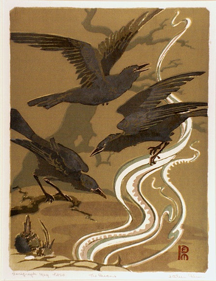 Artist: b'Palmer, Ethleen.' | Title: b'The Ravens' | Date: 1949 | Technique: b'screenprint, printed in colour, from multiple stencils'