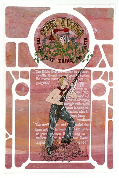 Artist: b'UNKNOWN' | Title: b'Industrial Workers of the World' | Technique: b'screenprint, printed in pink/orange ink, from one stencil'