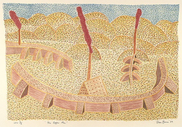 Artist: b'Bowen, Dean.' | Title: b'The copper mine' | Date: 1989 | Technique: b'lithograph, printed in colour, from multiple stones'