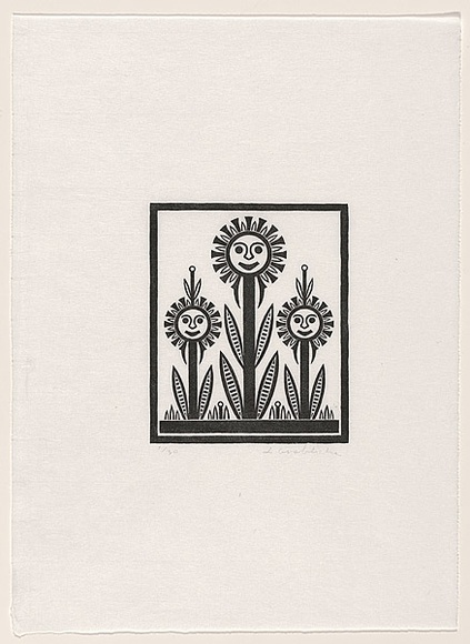 Artist: b'Groblicka, Lidia.' | Title: b'Postcard' | Date: 1986 | Technique: b'woodcut, printed in black ink, from one block'