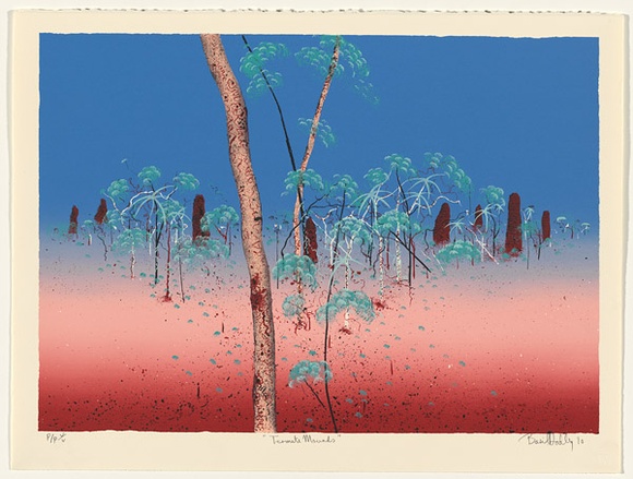 Artist: b'Hadley, Basil.' | Title: b'Termite mounds.' | Date: 1990 | Technique: b'screenprint, printed in colour, from seven stencils with blends'