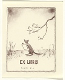 Artist: b'Leunig, Michael.' | Title: b'Book plate: David Ell' | Date: c.1980 | Technique: b'process-block, printed in black ink, from one block; from pen and ink and wash drawing'