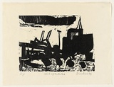 Artist: b'AMOR, Rick' | Title: b'Start of the bridge.' | Date: 1984 | Technique: b'linocut, printed in black ink, from one plate'