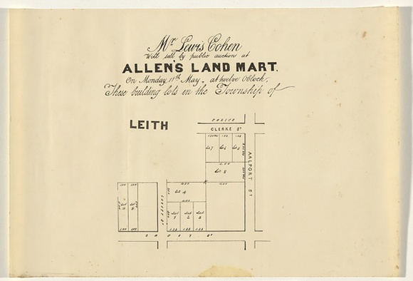 Artist: b'UNKNOWN' | Title: b'Auction plan for lots in the township of Leith' | Date: 1857 | Technique: b'lithograph, printed in black ink, from one stone [or plate]'