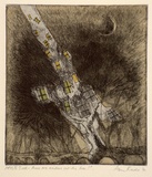 Artist: RADO, Ann | Title: Look - there are windows out the tree! | Date: 1992 | Technique: aquatint, printed in black ink, from one plate (handpainted with green and yellow watercolour)