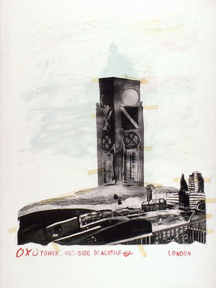 Artist: b'Moore, Mary.' | Title: b'Oxo Tower, outside Blackfriars, London' | Date: 1980 | Technique: b'etching, aquatint and roulette printed in black; lithograph, printed in colour, from three plates' | Copyright: b'\xc2\xa9 Mary Moore'