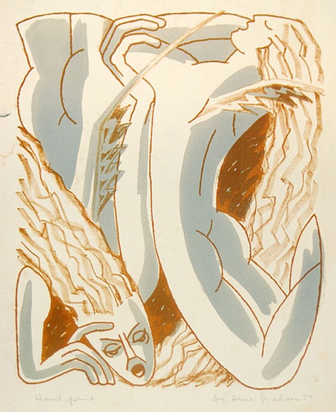 Artist: b'Graham, Anne.' | Title: b'Two figures [orange]' | Date: 1957 | Technique: b'lithograph'