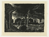 Artist: AMOR, Rick | Title: Place de les Glories Catalanes. | Date: 1991 | Technique: woodcut, printed in black ink, from one block