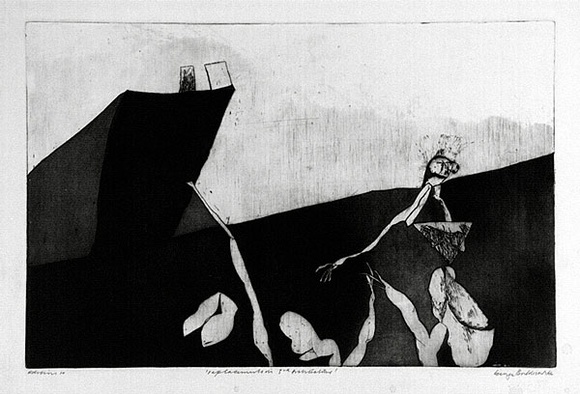 Artist: b'BALDESSIN, George' | Title: b'Replacements in 3rd architecture.' | Date: 1966 | Technique: b'etching and aquatint, printed in black ink, from one plate'