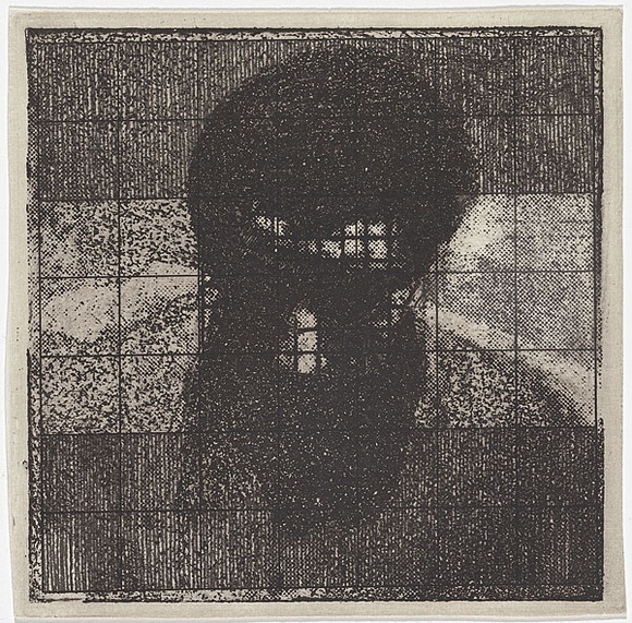 Artist: b'MADDOCK, Bea' | Title: b'Head I: Etching experiment' | Date: 1972 | Technique: b'photo-etching and aquatint, printed in black ink, from one plate'