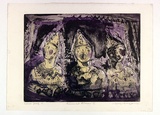 Artist: MACQUEEN, Mary | Title: Carnival clowns II | Date: 1960 | Technique: etching, open bite, aquatint and soft ground, printed in colour from two plates; yellow ink applied by stencil | Copyright: Courtesy Paulette Calhoun, for the estate of Mary Macqueen