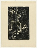 Artist: AMOR, Rick | Title: Truck and tramstop. | Date: 1991 | Technique: woodcut, printed in black ink, from one block