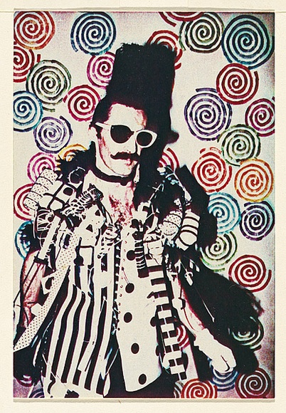 Artist: b'McDiarmid, David.' | Title: b'not titled [black and white man, full frontal]: postcard from the series Urban Tribalwear.' | Date: (1980) | Technique: b'photocopy, printed in colour' | Copyright: b'Courtesy of copyright owner, Merlene Gibson (sister)'