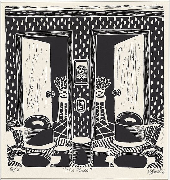 Artist: b'Baille, Laura.' | Title: b'The hall.' | Date: 1998 | Technique: b'linocut, printed in black ink, from one block'