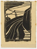 Artist: b'Weitzel, Frank.' | Title: b'Tram lines' | Date: c.1929 | Technique: b'linocut, printed in black ink, from one block'