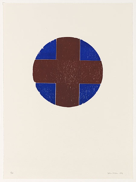 Artist: b'Nixon, John.' | Title: b'not titled [brown cross]' | Date: 1990 | Technique: b'woodcut, printed in two colours, from two blocks'