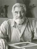 Artist: b'Heath, Gregory.' | Title: b'Portrait of Bim Hilder, Australian printmaker, with Bridge etching, 1989' | Date: 1989