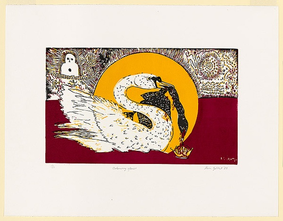 Artist: Gilbert, Kevin. | Title: Colonising species | Date: 1989 | Technique: linocut, printed in colour, from three blocks