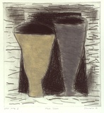 Artist: b'Lincoln, Kevin.' | Title: b'Two vases' | Date: 1986 | Technique: b'drypoint, printed in black ink, from one plate; hand-coloured with pastel'