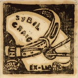 Artist: b'Craig, Sybil.' | Title: b'Bookplate: Sybil Craig (tail wagger).' | Technique: b'linocut, printed in black ink, from one block'