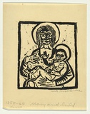 Artist: b'Groblicka, Lidia.' | Title: b'Mary and child' | Date: 1958 | Technique: b'linocut, printed in black ink, from one block'