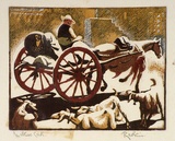 Artist: b'Hawkins, Weaver.' | Title: b'Maltese cart' | Date: c.1930 | Technique: b'woodcut, printed in colour, from multiple blocks' | Copyright: b'The Estate of H.F Weaver Hawkins'