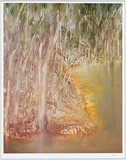 Artist: b'Nolan, Sidney.' | Title: b'(Trees by a river with golden light).' | Date: 1981 | Technique: b'photo-offset lithogaph, printed in colour'