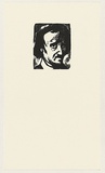 Artist: b'AMOR, Rick' | Title: b'not titled (worried male face 4).' | Date: (1990) | Technique: b'woodcut, printed in black ink, from one block'
