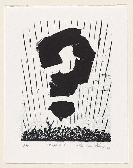 Artist: b'KING, Grahame' | Title: b'2000 + ?' | Date: 1999 | Technique: b'lithograph, printed in black ink, from one stone'