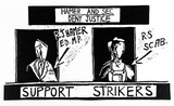 Artist: b'Bowyer, Libby.' | Title: bSupport strikers. (Poster supporting SEC maintenance workers' strike, La Trobe Valley, Victoria, 1977). | Date: (1977) | Technique: b'linocut, printed in black ink, from one block'