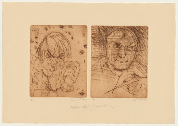 Artist: b'BOYD, Arthur' | Title: b'Double Portrait' | Date: 1978 | Technique: b'etchings, printed in brown ink with plate-mark, each from one plate' | Copyright: b'\xc2\xa9 John Olsen. Licensed by VISCOPY, Australia'