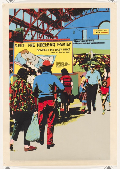 Artist: b'Robertson, Toni.' | Title: b'Meet the nuclear family' | Date: 1981 | Technique: b'screenprint, printed in colour, from four hand-cut and three photo-stencils'
