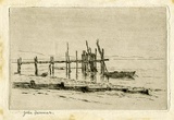 Artist: Farmer, John. | Title: Low tide, San Remo. | Date: c.1960 | Technique: etching, printed in black ink with plate-tone, from one plate
