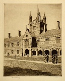 Artist: LINDSAY, Lionel | Title: Great Tower, Sydney University | Date: 1936 | Technique: etching, printed in brown ink with plate-tone, from one plate | Copyright: Courtesy of the National Library of Australia