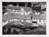 Artist: b'Owen, Gladys.' | Title: b'The corral, Segovia, Spain' | Date: 1929 | Technique: b'wood-engraving, printed in black ink, from one block' | Copyright: b'\xc2\xa9 Estate of David Moore'