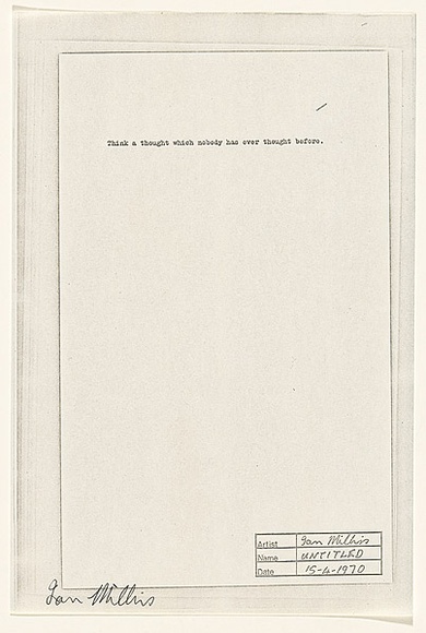 Title: Think a thought | Date: 1970 | Technique: pen and ink on typescript on offset-lithograph and xerox