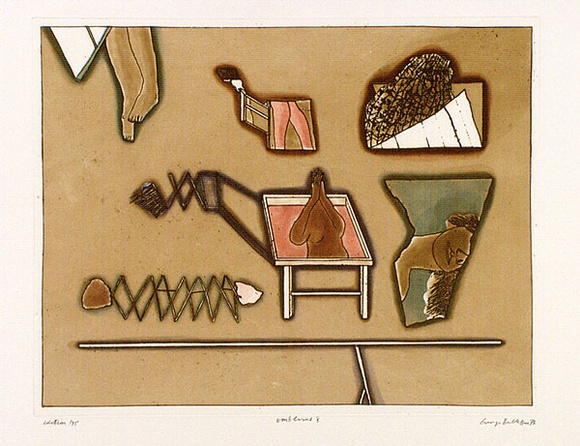 Artist: b'BALDESSIN, George' | Title: b'Emblems V.' | Date: 1976 | Technique: b'colour etching and aquatint'