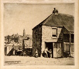 Artist: LINDSAY, Lionel | Title: Old Gloucester Street | Date: 1925 | Technique: drypoint, printed in brown ink with plate-tone, from one plate | Copyright: Courtesy of the National Library of Australia