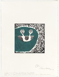 Artist: b'Warren, Guy.' | Title: b'not titled [two figures in boat]' | Date: 22 April 1996 | Technique: b'linocut, printed in colour, from two blocks (black and blue)'