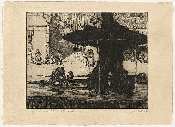 Artist: b'TRAILL, Jessie' | Title: b'Piazza Barberini, Rome [Barberini Square, Rome]' | Date: 1908 | Technique: b'etching and drypoint, printed in black ink, from one plate'