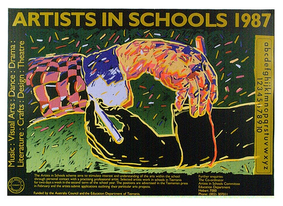 Artist: ARNOLD, Raymond | Title: Artists in schools. | Date: 1986 | Technique: screenprint, printed in colour, from 10 stencils