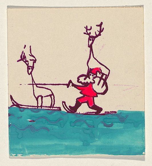 Title: b'Card: Santa and reindeer' | Technique: b'screenprint, printed in colour, from three stencils'