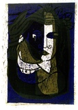 Artist: b'HANRAHAN, Barbara' | Title: b'Man and woman' | Date: 1960 | Technique: b'woodcut, printed in colour, from three blocks'