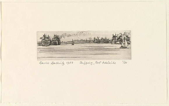 Artist: b'Dallwitz, David.' | Title: b'Shipping, Port Adelaide.' | Date: 1953