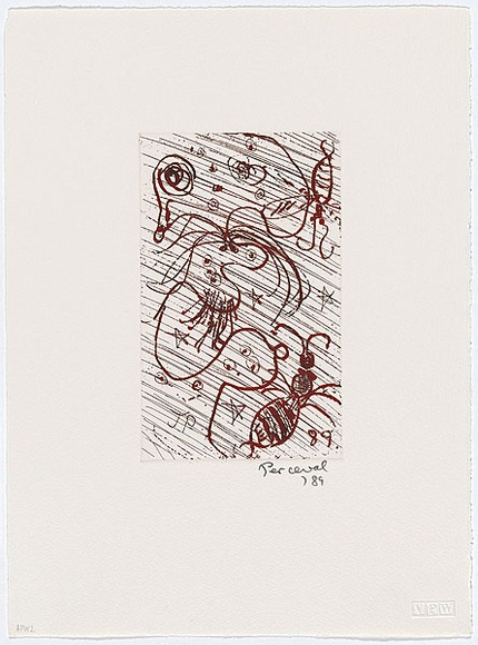 Artist: b'Perceval, John.' | Title: b'Confused by the rain' | Date: 1989 | Technique: b'etching, printed in black and yellow ink, from one plate' | Copyright: b'\xc2\xa9 John Perceval. Licensed by VISCOPY, Australia'