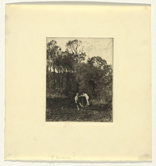 Artist: b'Leason, Percy.' | Title: b'not titled (Children playing)' | Date: c.1915 | Technique: b'etching and foul bite, printed in black ink with plate-tone, from one plate' | Copyright: b'Permission granted in memory of Percy Leason'