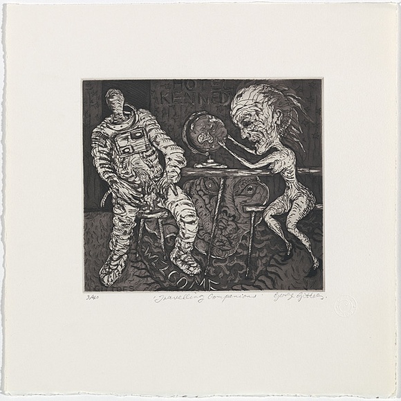 Artist: Gittoes, George. | Title: Travelling companions. | Date: 1971 | Technique: etching, printed in black ink, from one plate