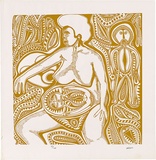 Artist: Lasisi, David. | Title: In the act of being trustful | Date: 1976 | Technique: screenprint, printed in yellow/brown ink, from one stencil
